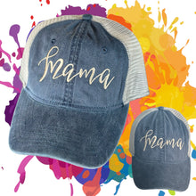 Denim Embroidered Mesh Hat "Mama"